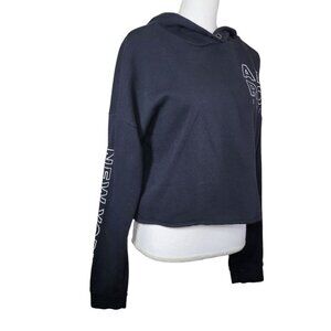 Aeropostale Women's Medium Black Cropped Hoodie Raw Hem AERO 1987 Sweatshirt